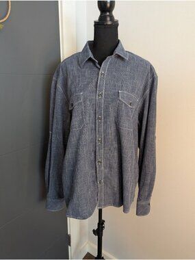 J. Campbell Los Angeles Mens Blue 100% Cotton Check Long Sleeve Button-Down - XL